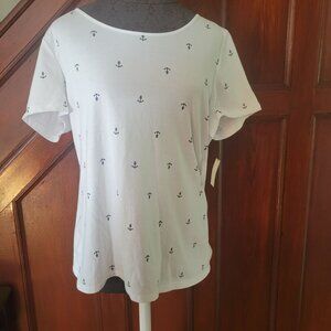Talbots White Anchor Print Womens T-Shirt NWT
